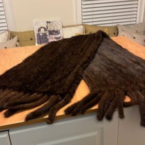 A real mink shawl or scarf brown with tassels very nice at n good condition